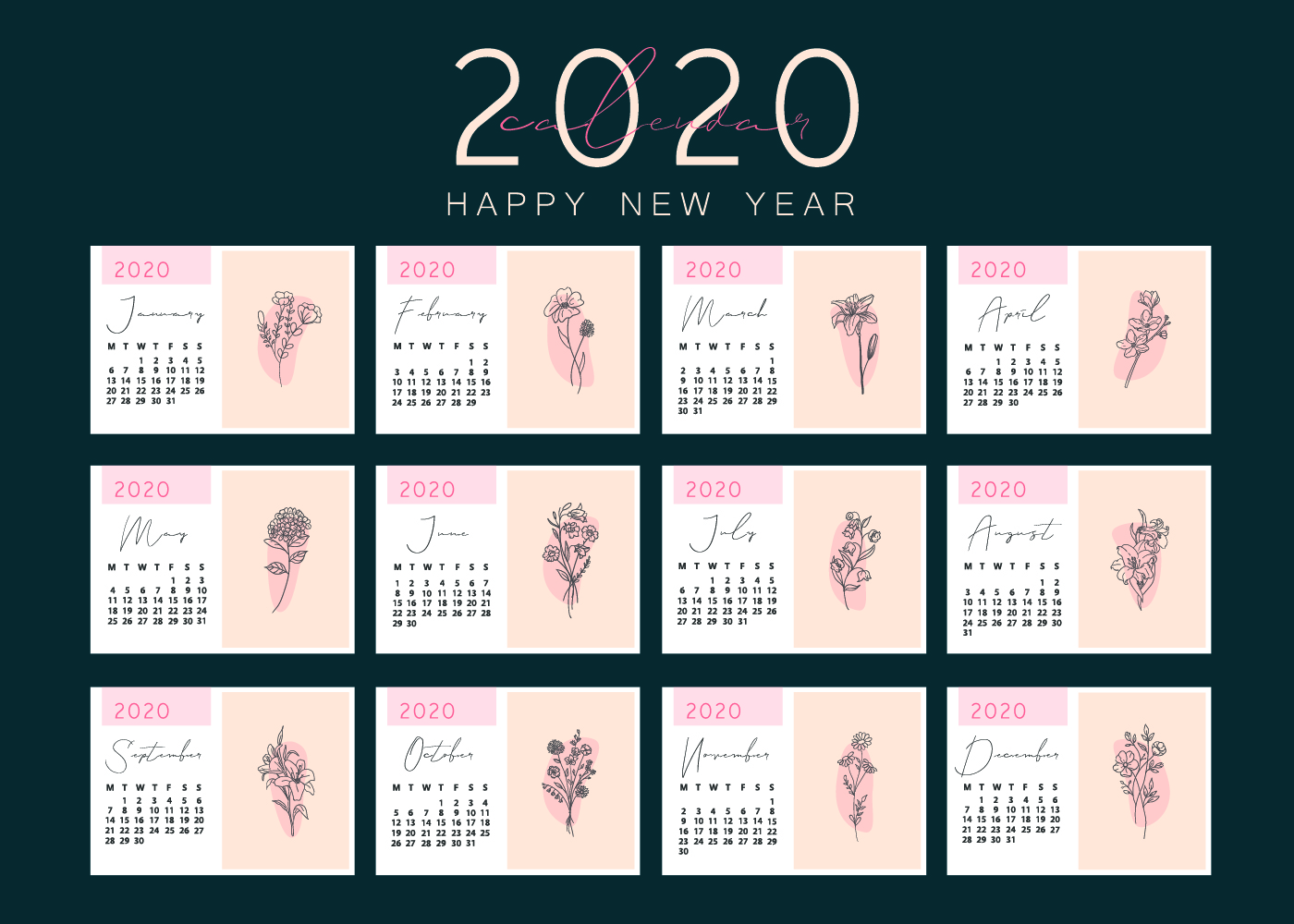 Elegant Calendar Template with Flowers 670876 Vector Art at Vecteezy