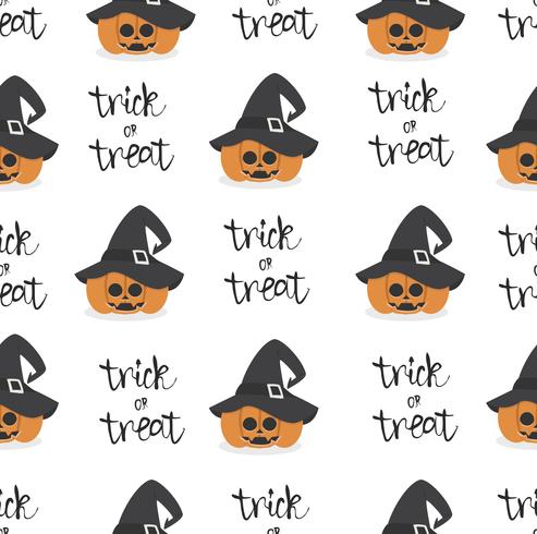 halloween pumpkin wearing witch hat seamless pattern vector