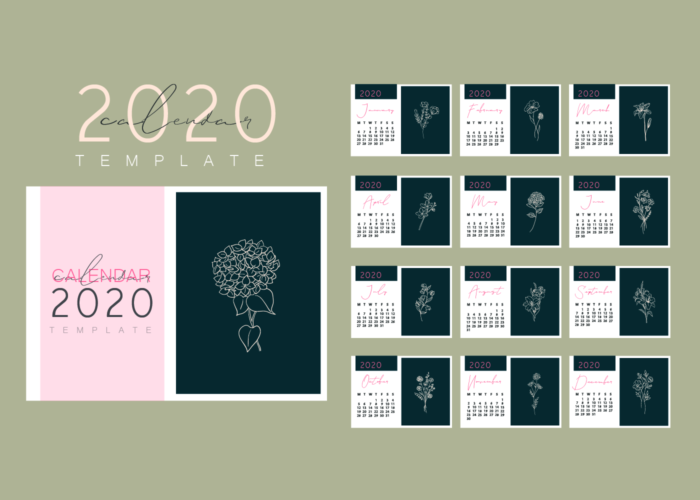 Elegant Floral Calendar Template Set 670895 Vector Art at Vecteezy