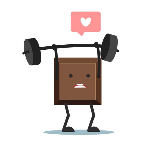 Cute cartoon of chocolate block lifting weights vector