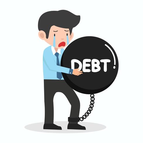 Sad businessman with a big debt weight vector