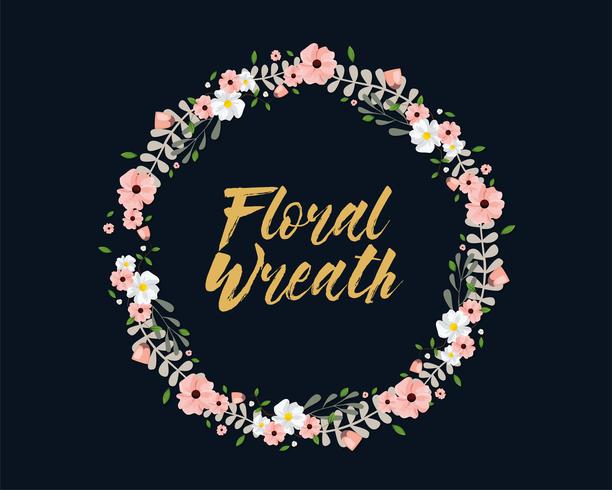 Pink and White Floral Wreath vector