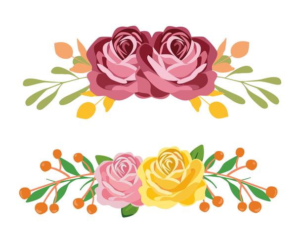 Conjunto de ramo rosa y amarillo vector