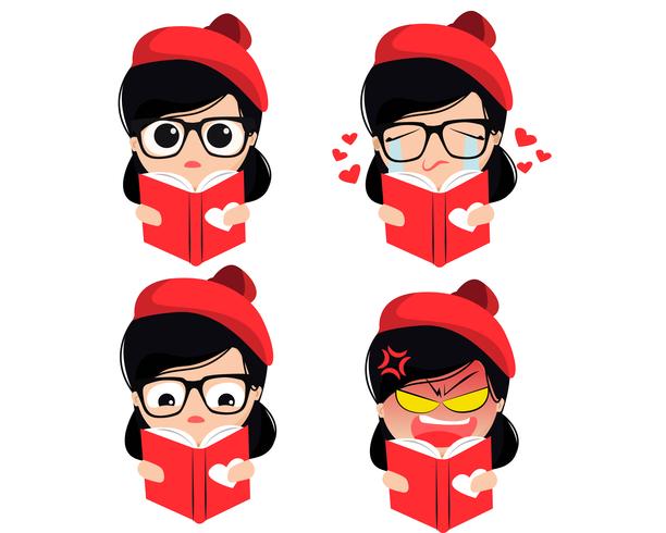 Set of girl reading  vector