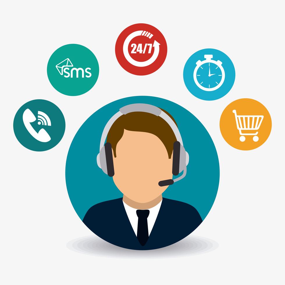 Flat Customer Service Support Agent With Orbiting Icons 671125 Vector 