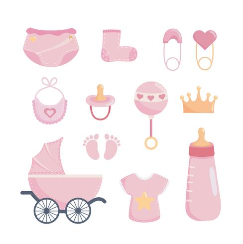 Set of girl baby shower decorations vector