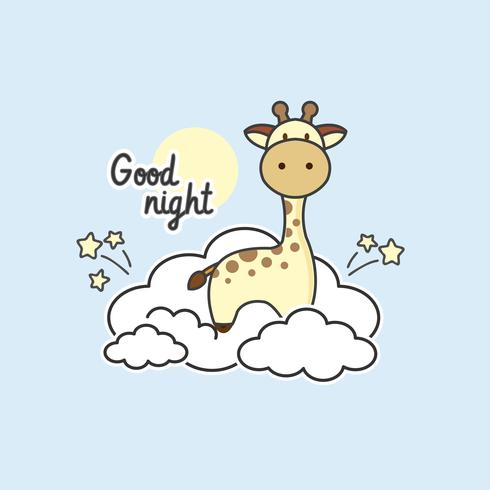 Cute giraffe sitting on the clouds. vector