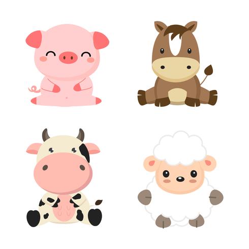 Cute farm animals cow, pig, sheep and horse. vector