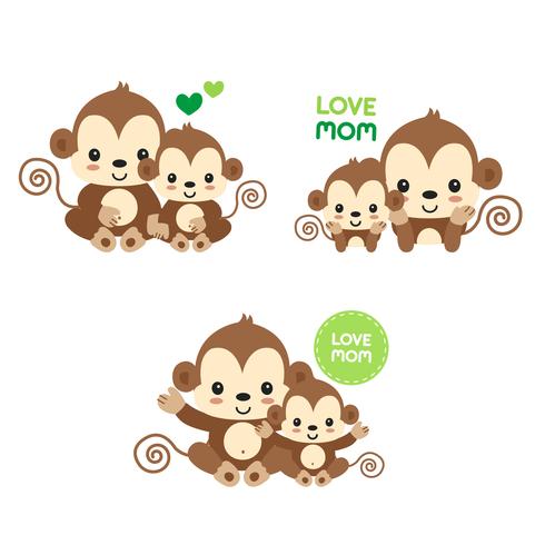 Mom and baby monkey. vector