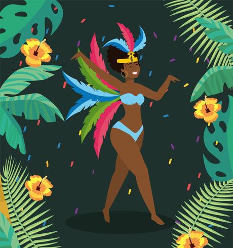 Bailarina de carnaval femenino con hojas y flores. vector