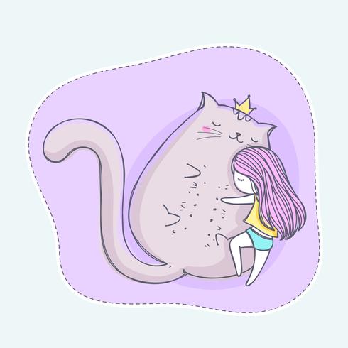 Fille De Dessin Animé Mignon Dessiné Doodle étreignant Gros