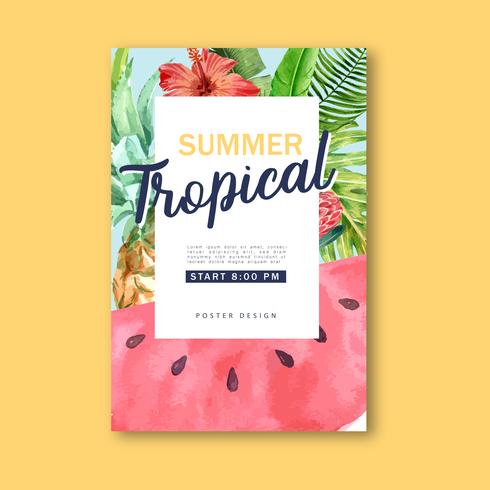 Summer Tropical Watercolor Poster vector