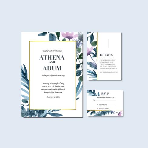 Invitación de boda floral tropical y colección de tarjetas RSVP vector