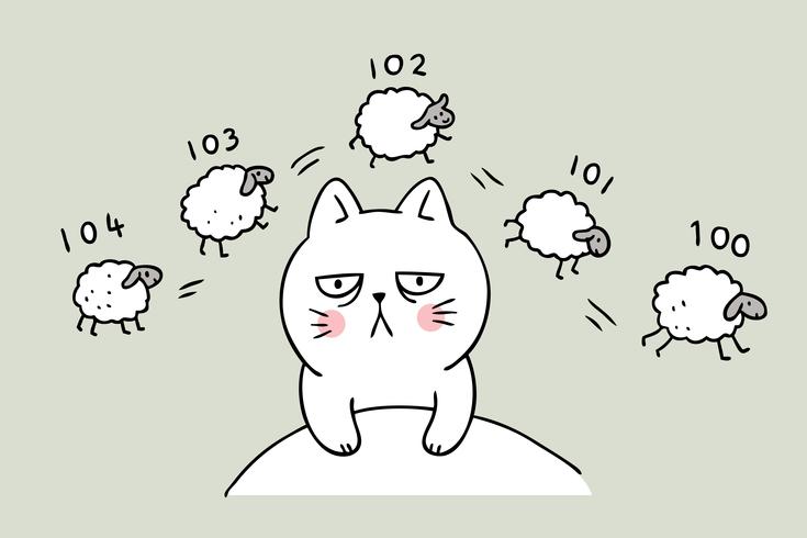 Cartoon cute cat counting sheep vector