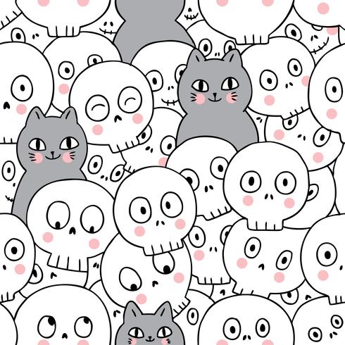 Cats and skeleton seamless pattern  vector