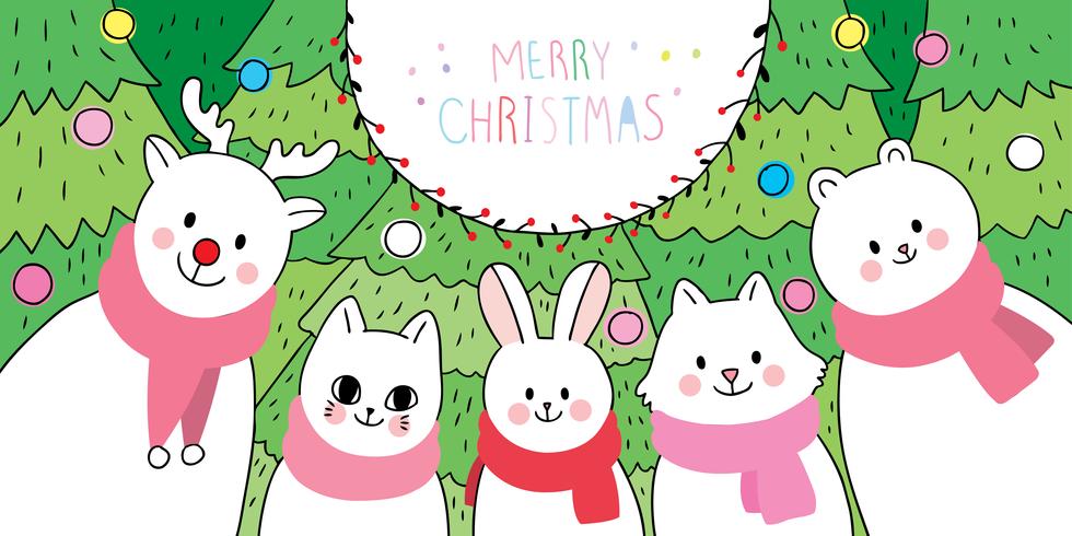 animals and Christmas tree  vector