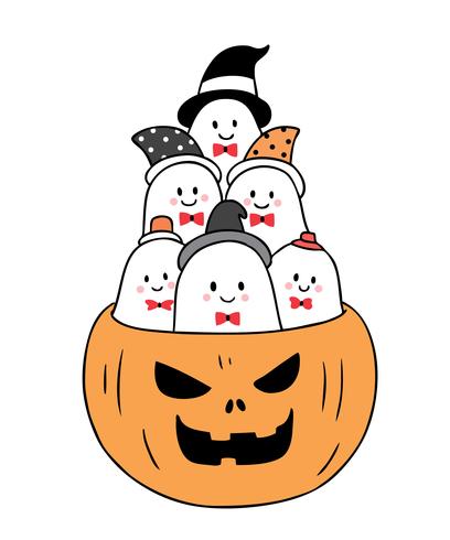 Halloween, Ghosts in pumpkin  vector