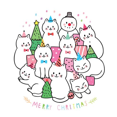 Navidad, gatos y regalos y árbol de navidad vector