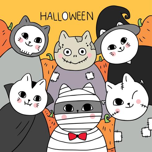 Halloween, Mummy and vampire and zombie and ghost cat  vector