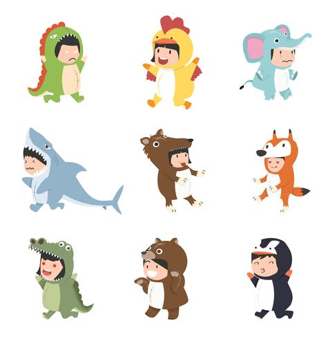 kids wearing animal costumes set vector