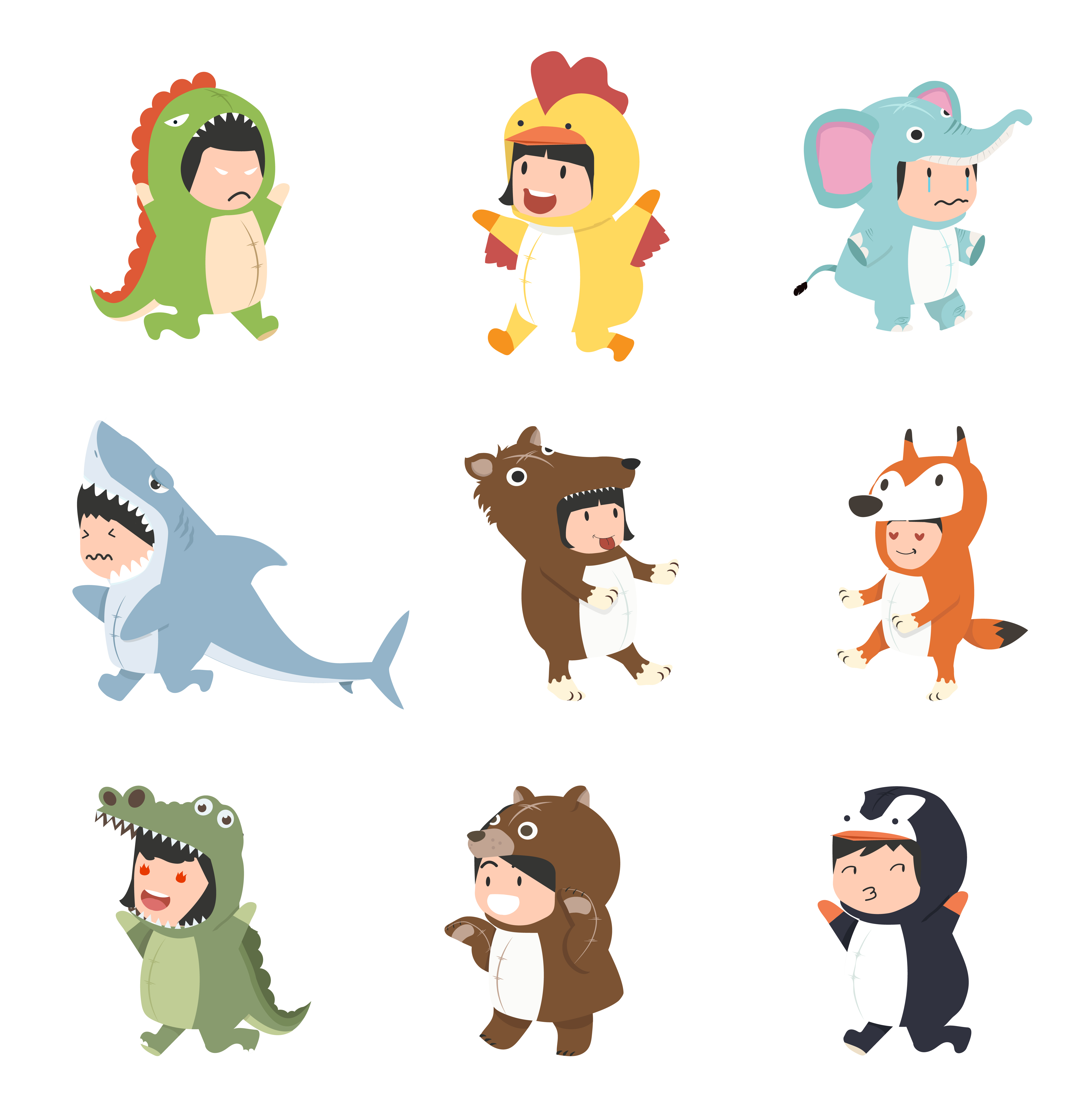 kids wearing animal costumes set 671492 Vector Art at Vecteezy
