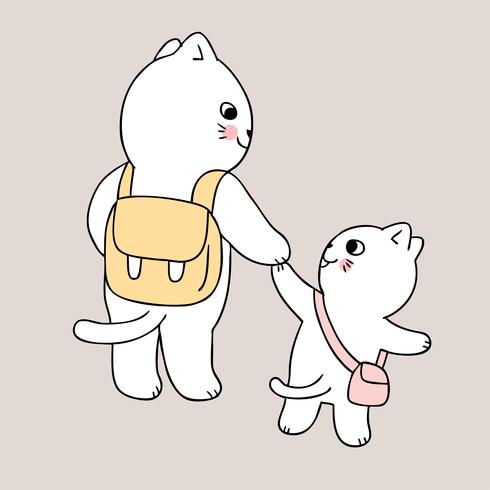 back to school mother and cat go to school  vector