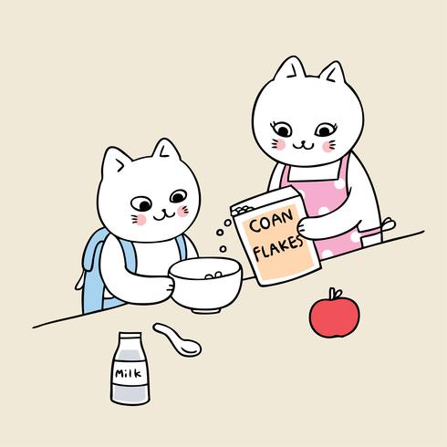 back to school cat eating breakfast  vector