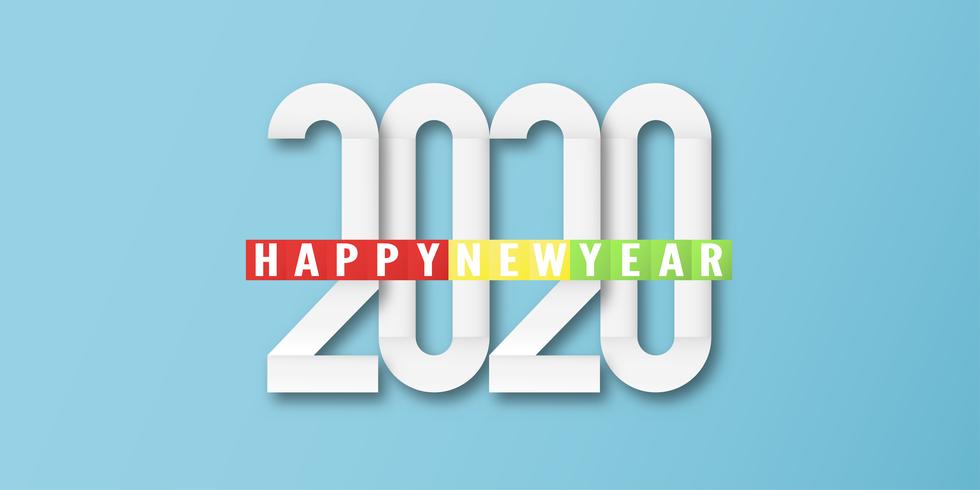 Happy new year 2020, year of the rat, in paper cut and craft style vector