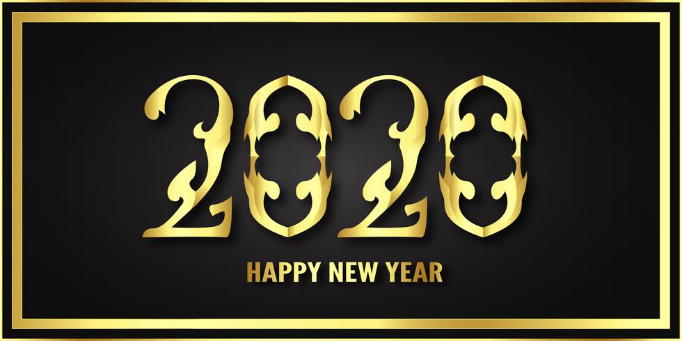 Happy new year 2020, year of the rat in metallic paper cut and craft style vector