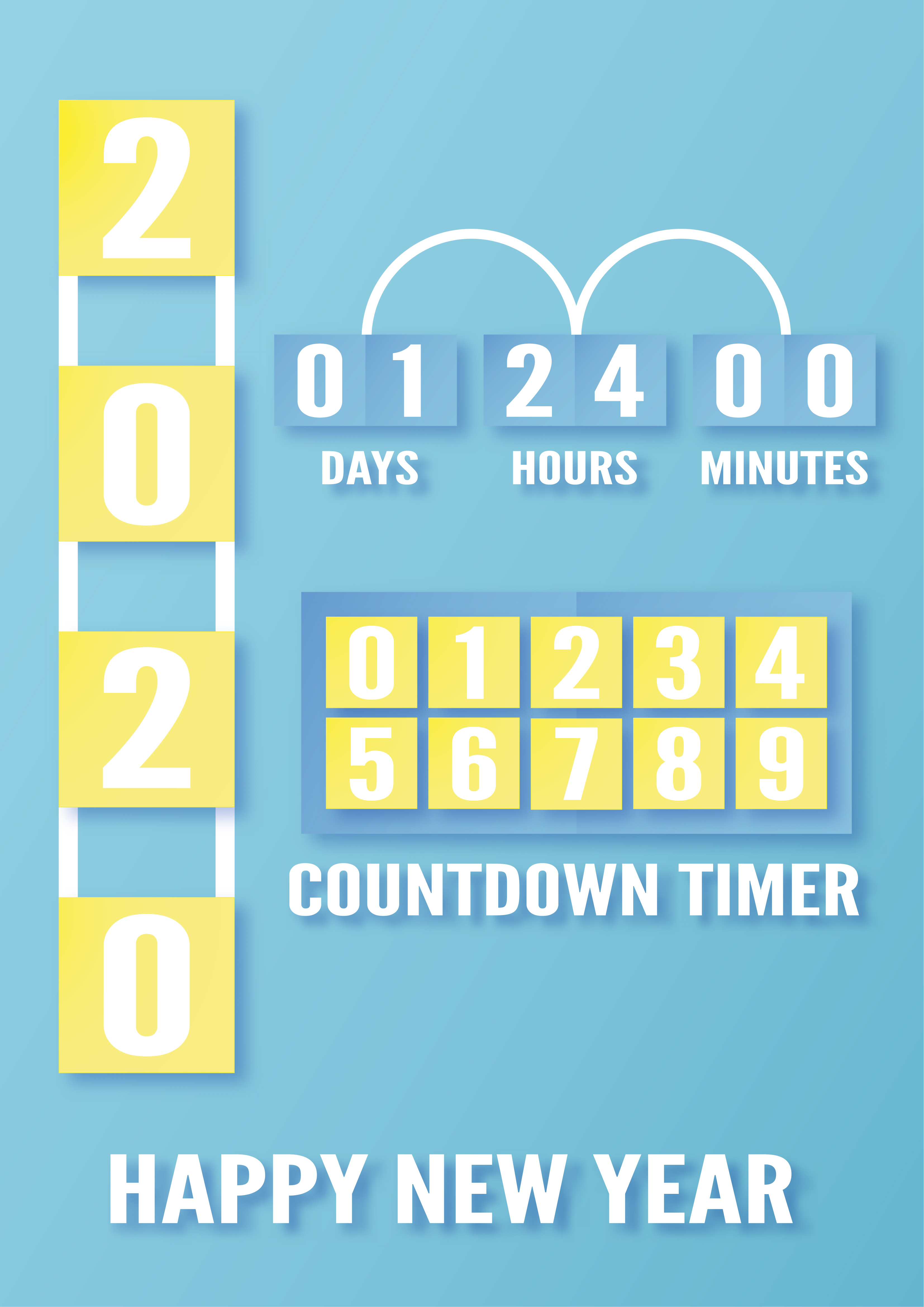 Countdown timer to happy new year 2020, year of the rat, in paper cut and craft style 671571