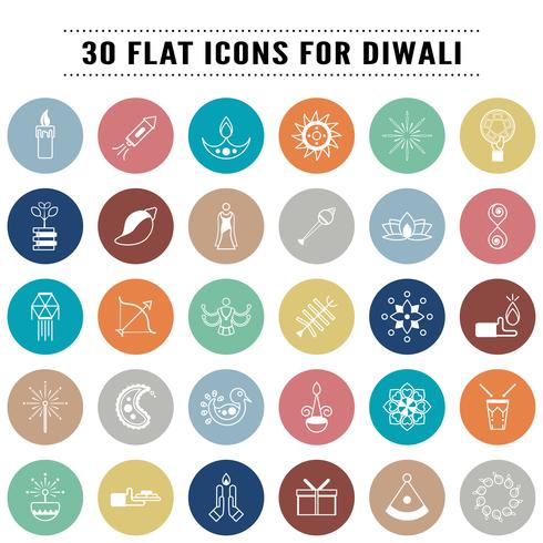 Paquete de iconos en concepto de Diwali, festival de la luz vector