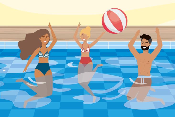 Friends playing with ball in pool  vector