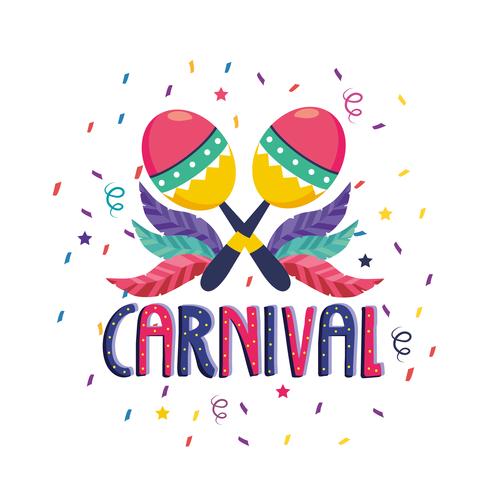 Cartel de carnaval con maracas y confeti vector