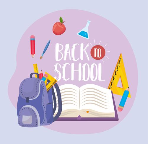 Back to school message with backpack and book  vector