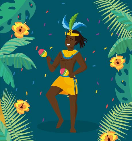 Male carnival musician in costume with maracas  vector