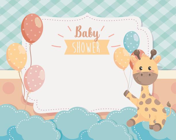 Baby shower card with giraffe and balloons  vector