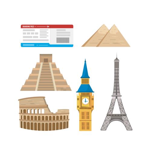 Set of travel elements and landmarks  vector