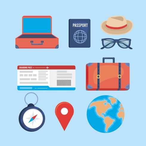 Set of travel and vacation objects  vector