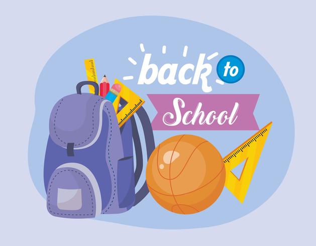 Mensaje de regreso a la escuela con mochila y baloncesto vector