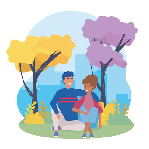 Man and woman sitting in park  vector