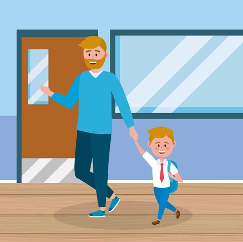 Father and son in hallway at school  vector