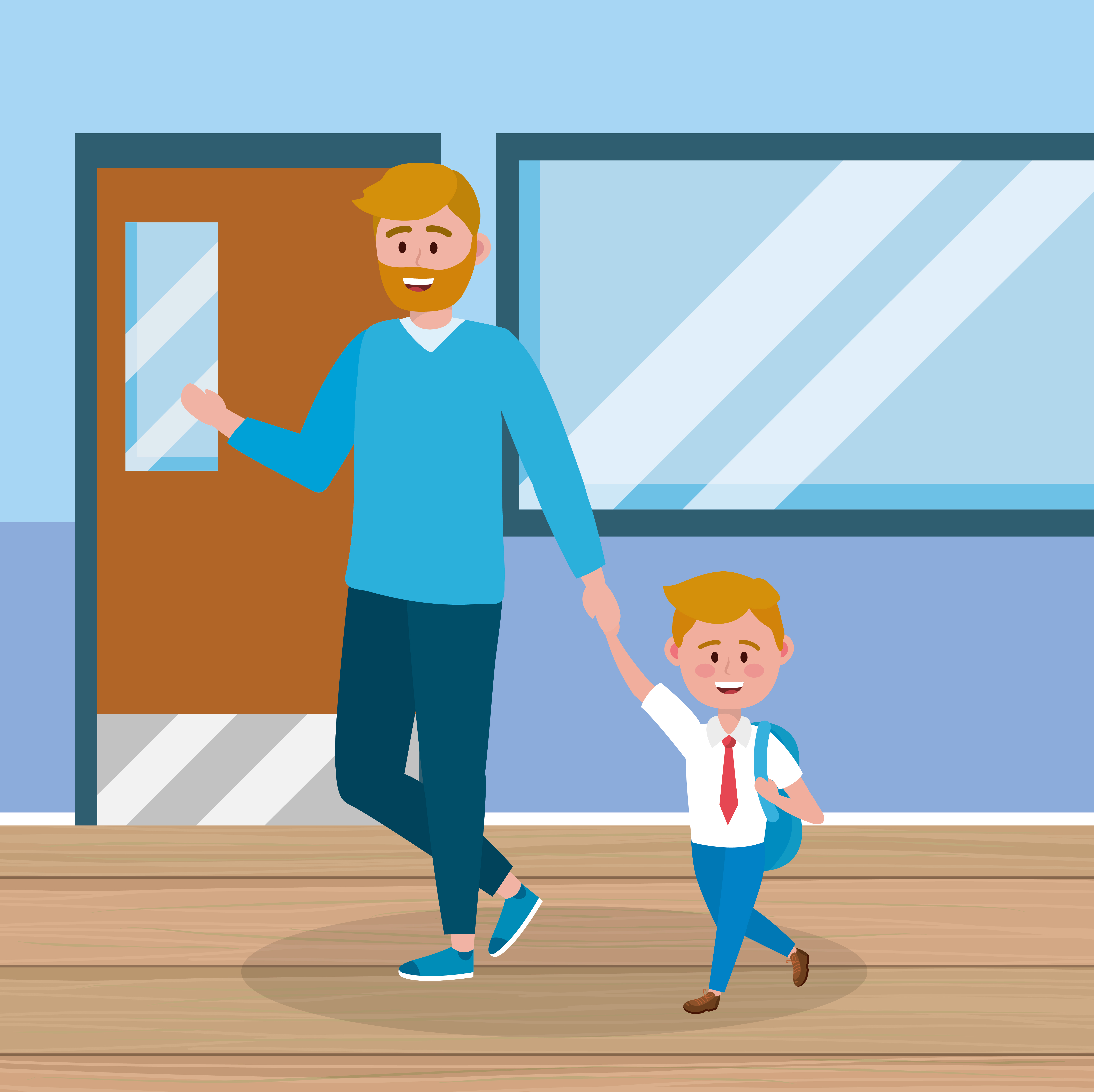 Father and son in hallway at school 671801 Vector Art at Vecteezy