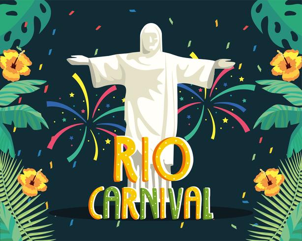 Rio carnival poster with christ the redeemer  vector