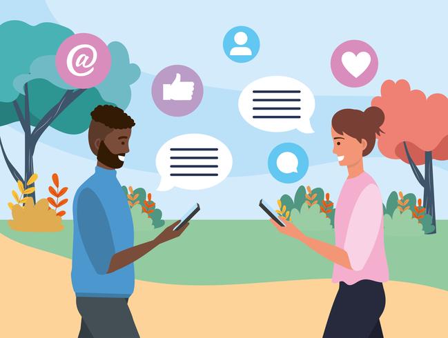 Man and woman with chat bubble communication vector