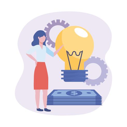 Business woman with idea bulb and money  vector