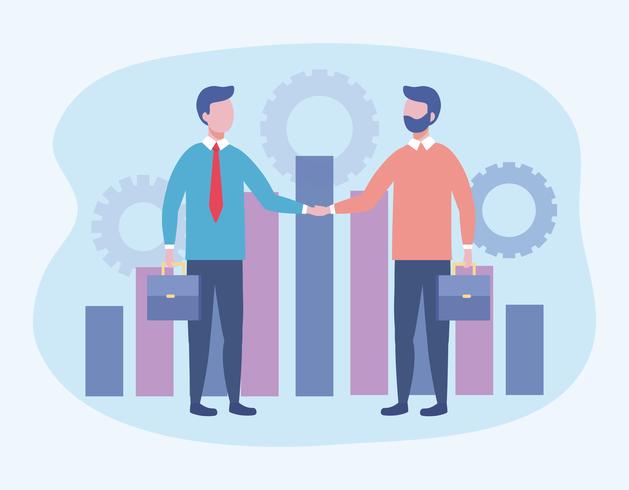 Businessmen shaking hands with bar graphs and gears  vector