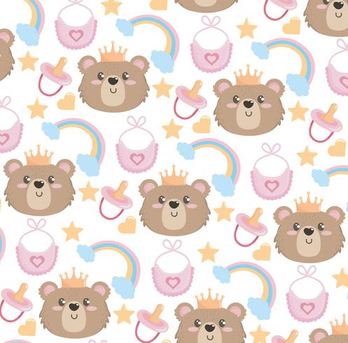 Seamless background with teddy bear faces and rainbows  vector