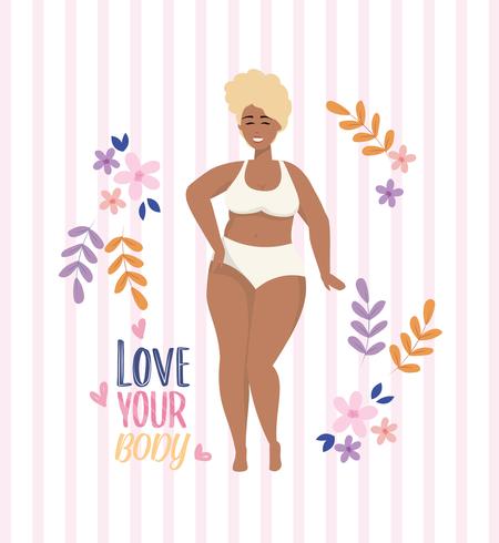 Love your body message with African American woman in underclothes  vector