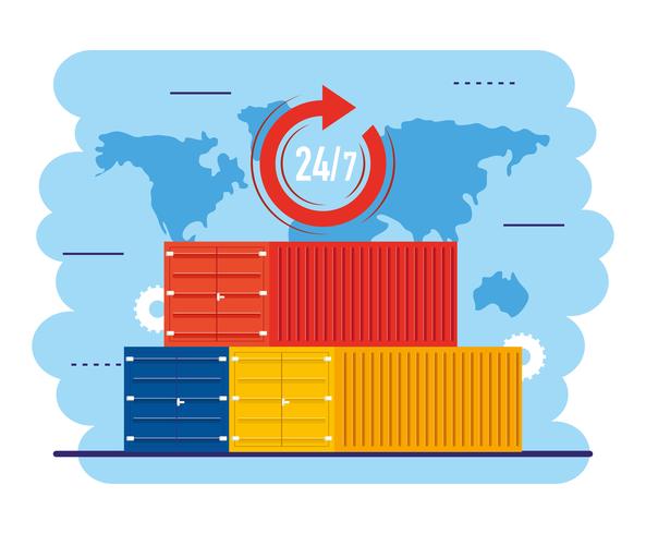 Shipping containers with 24 hour symbol  vector