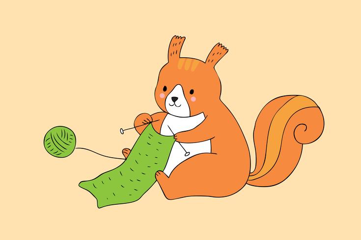 squirrel knitting  vector